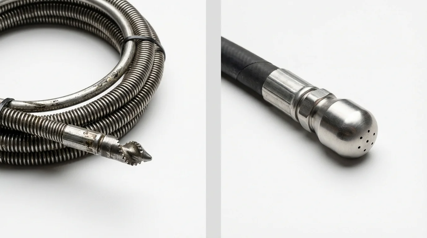 Drain snake cable and hydro jetting nozzle used for drain cleaning in Boiling Springs, PA