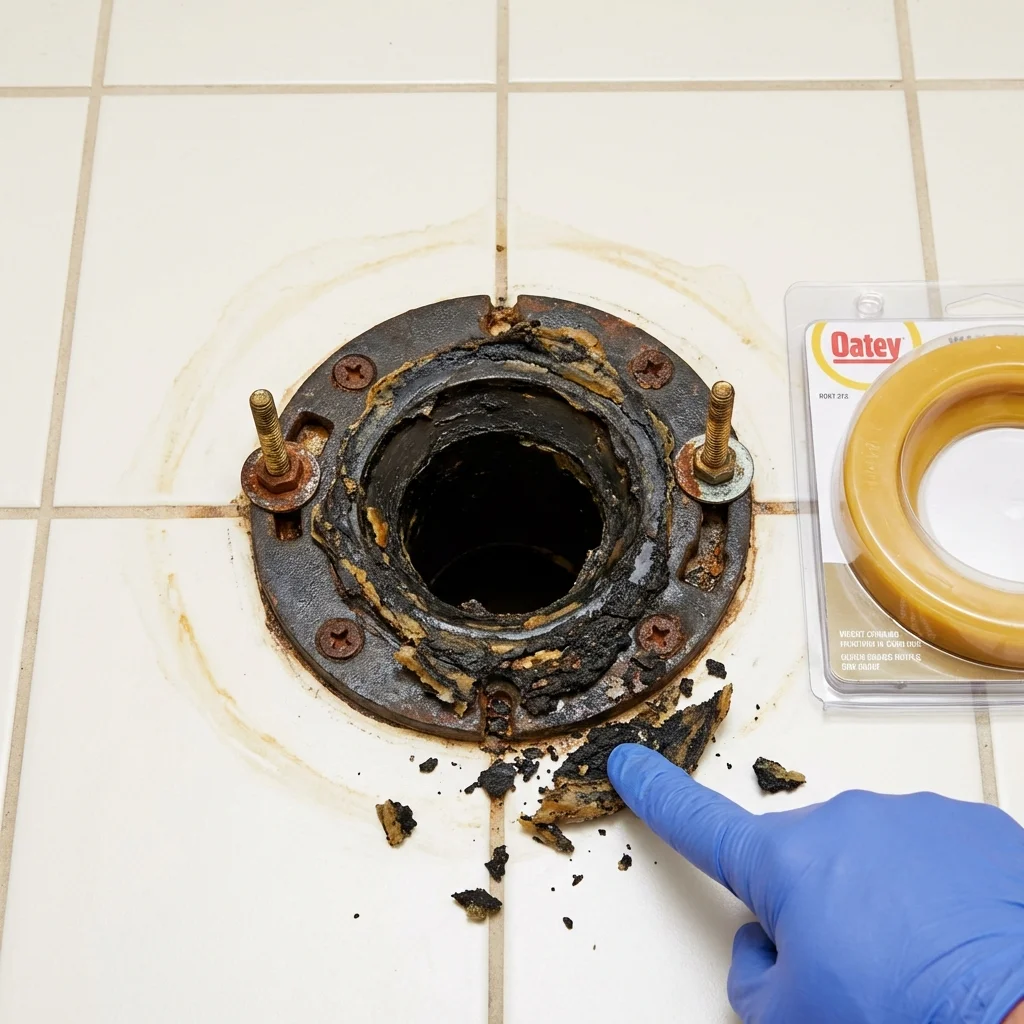 Failed wax ring showing water seepage at the base of a toilet in a Boiling Springs, PA home