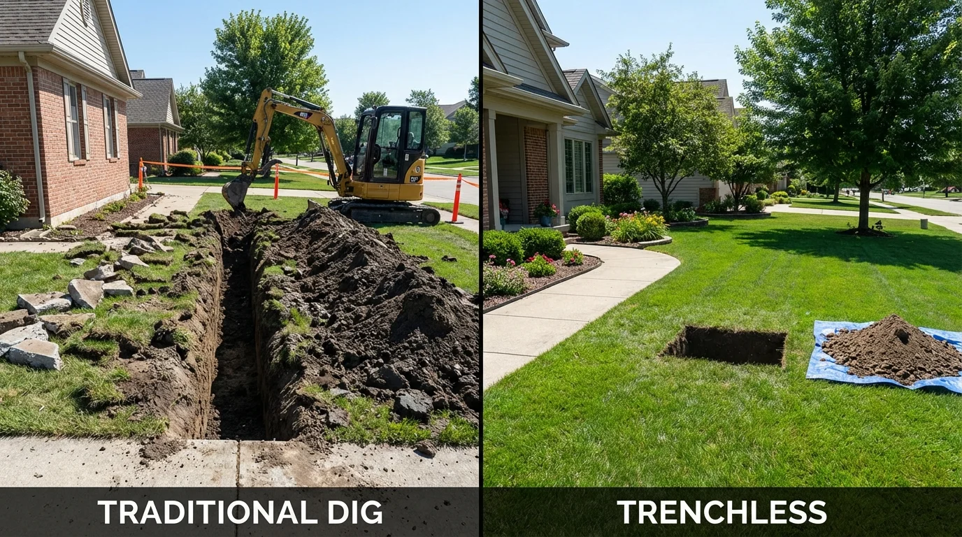 Trenchless sewer repair with minimal yard damage versus traditional excavation in Boiling Springs, PA